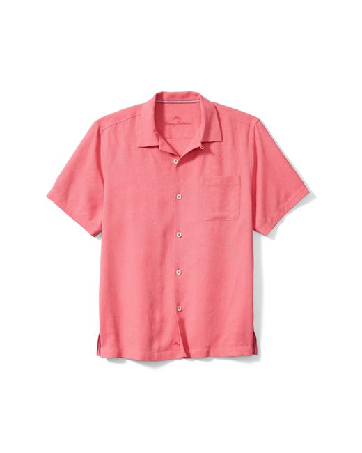 Tommy Bahama Pink Tropic Isle Short Sleeve Button-up Silk Camp Shirt for men