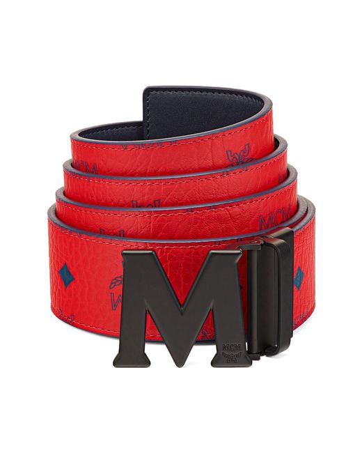 MCM Red Logo Buckle Reversible Belt for men