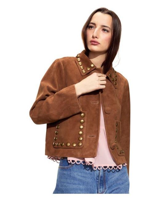 Cynthia Rowley Brown Studded Suede Cropped Jacket