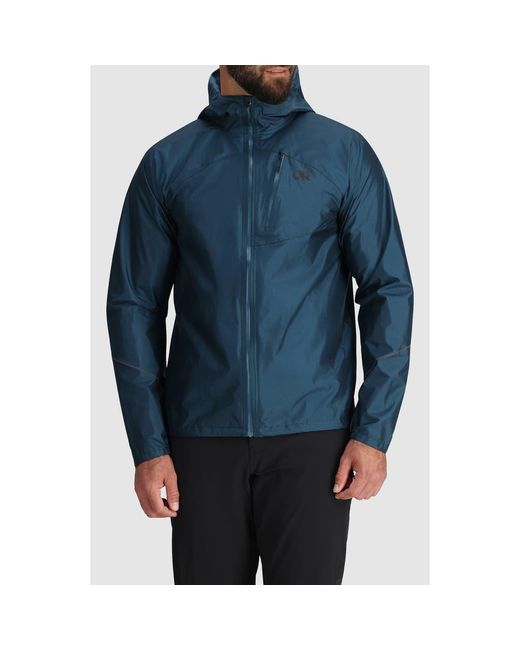 Outdoor Research Blue Helium Rain Ultralight Hooded Jacket for men
