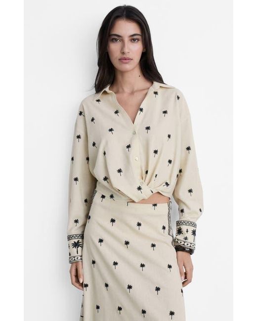 Mango Natural Embroidered A-Line Skirt