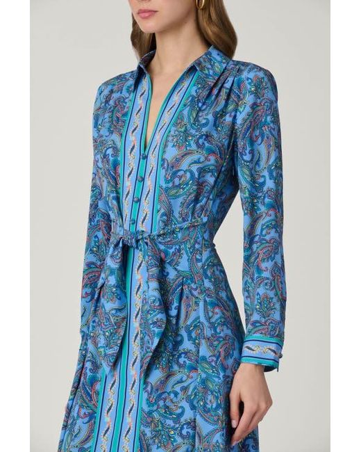 Shoshanna Blue Adair Pelotas Border Paisley Dress