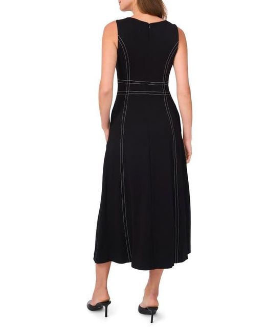 Halogen® Black Contrast Topstitch Sleeveless Midi Dress