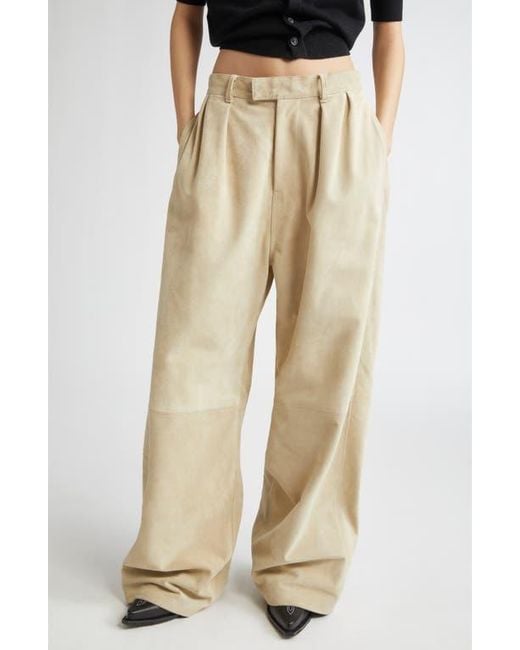 R13 Natural Pleated Wide Leg Suede Pants