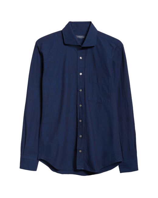Thom Sweeney Blue Linen Button-up Shirt for men
