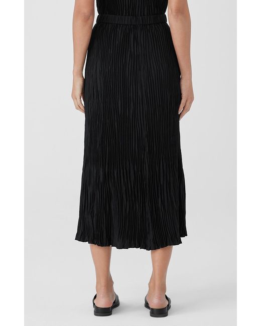 Eileen Fisher Black Pleated Silk Midi Skirt