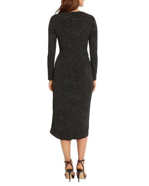 Maggy London Black Abstract Print Long Sleeve Midi Dress