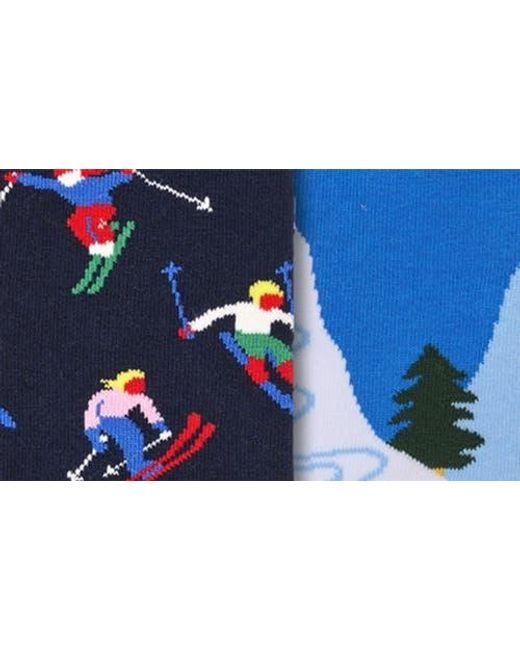 Happy Socks Blue Winter Sports Assorted 2-Pack Cotton Blend Crew Socks Gift Box for men