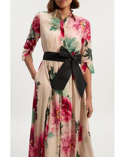 Karen Millen Red Woven Belted Maxi Shirt Dress