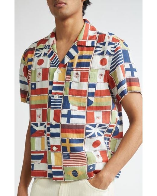 Bode Multicolor International Linen Camp Shirt for men