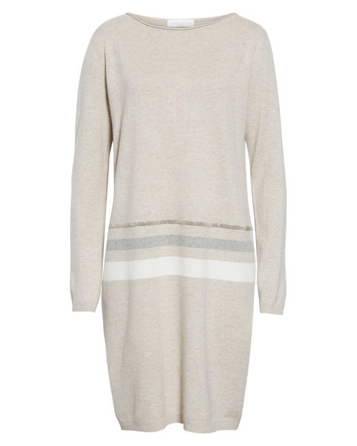 Fabiana Filippi Gray Stripe Long Sleeve Wool Blend Sweater Dress