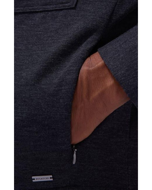 Bugatchi Blue Soft Touch Zip Knit Shirt Jacket for men