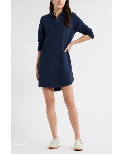 Caslon Long Sleeve French Terry Polo Dress in Blue | Lyst