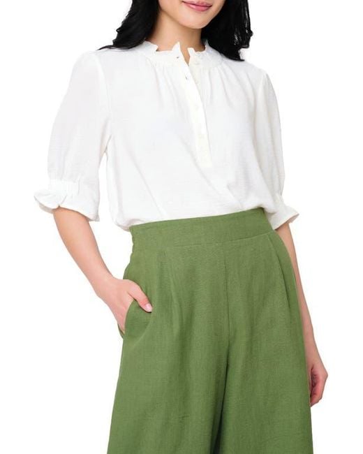 Gibsonlook Green Dianthus Puff Sleeve Top