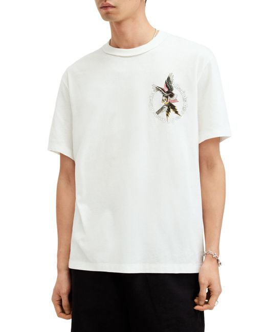 AllSaints White Fret Crewneck Cotton Graphic T-shirt for men