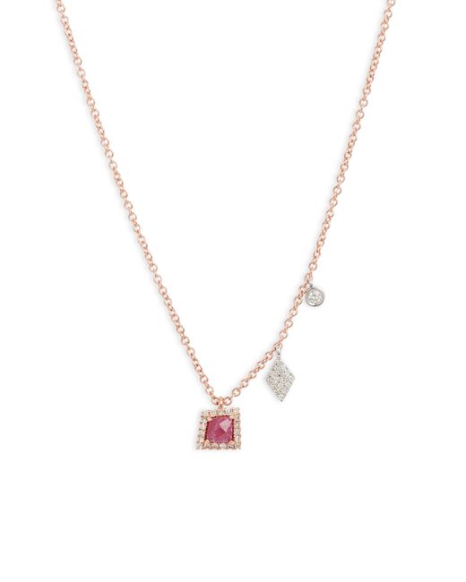 Meira T Multicolor Ruby & Diamond Charm Necklace