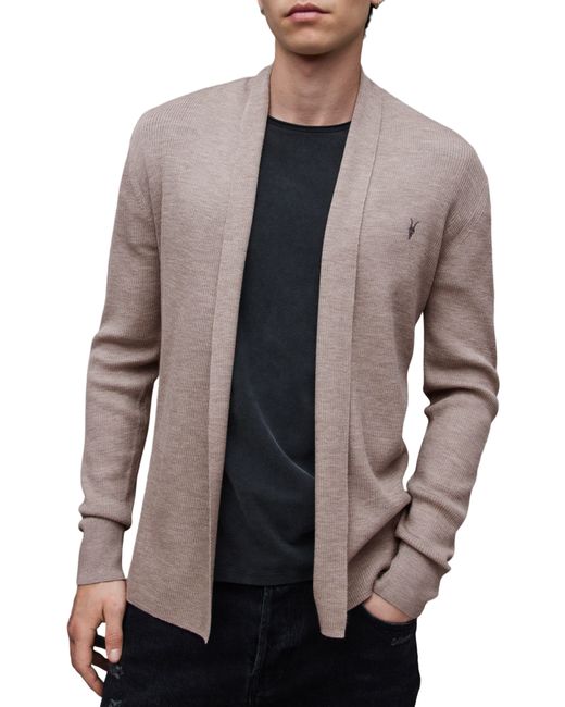 AllSaints Gray Mode Slim Fit Merino Wool Cardigan for men