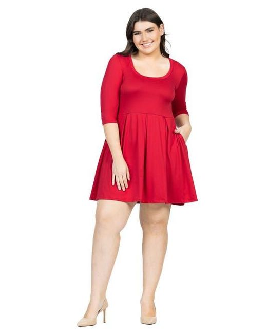 24seven Comfort Apparel Women's Red Plus Size Fit And Flare Dress
