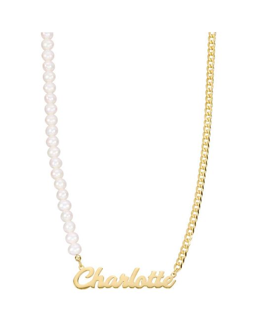 ATHRA LUXE Metallic Freshwater Pearl & Chain Link Personalized Name Necklace