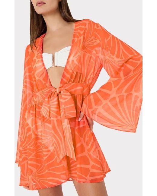 MILLY Orange Jessie Abstract Kai Print Chiffon Cover-Up