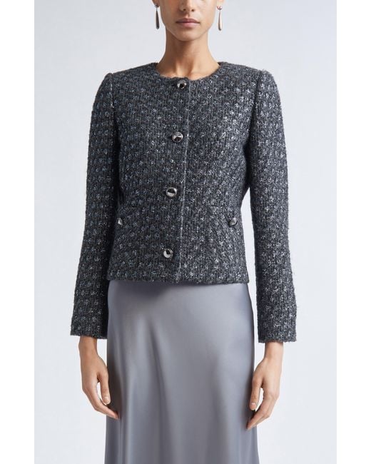 St. John Blue Metallic Wool Blend Knit Jacket