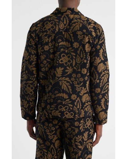 Wax London Brown Iggy Floral Chenille Jacquard Cotton Blend Button-Up Coat for men