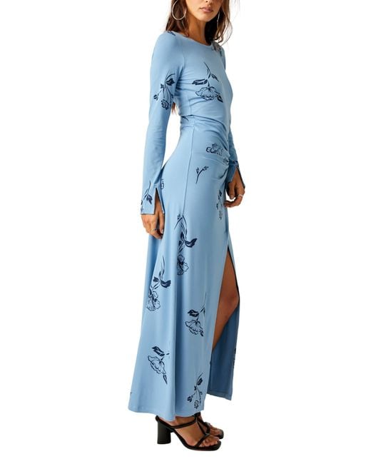 Free People Blue Love & Be Loved Floral Long Sleeve Maxi Dress