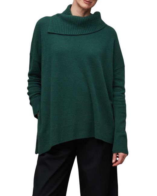 AllSaints Green Whitby Cashere & Wool Asymmetric Turtleneck Sweater
