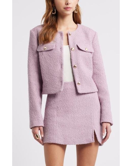 Open Edit Purple Tweed Crop Jacket