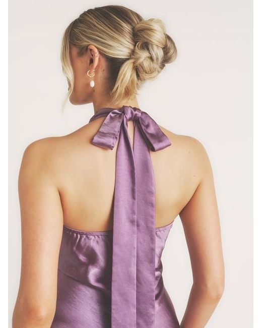 Six Stories Pink Racer Neck Satin Bridesmaid Dress