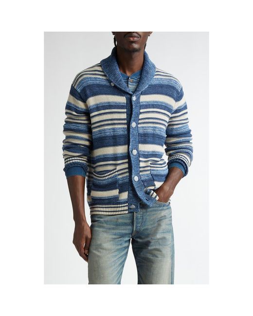 Ralph Lauren Blue Stripe Cotton & Linen Cardigan for men