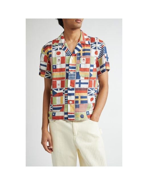Bode Multicolor International Linen Camp Shirt for men