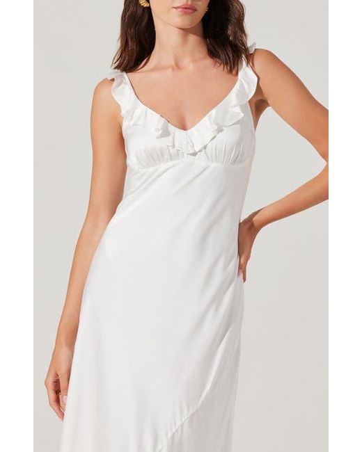 Astr White Zoie Ruffle Neck Satin Slipdress