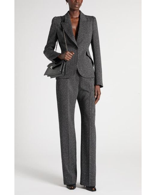 McQueen Gray One-Button Puff Sleeve Stretch Wool Jacket