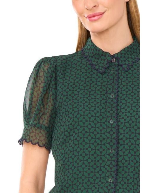 Cece Green Print Scallop Shirt