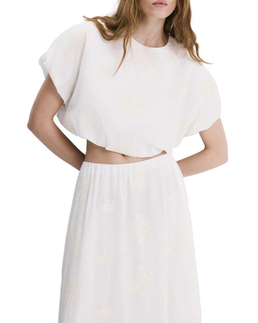 Mango White Embroidered Top