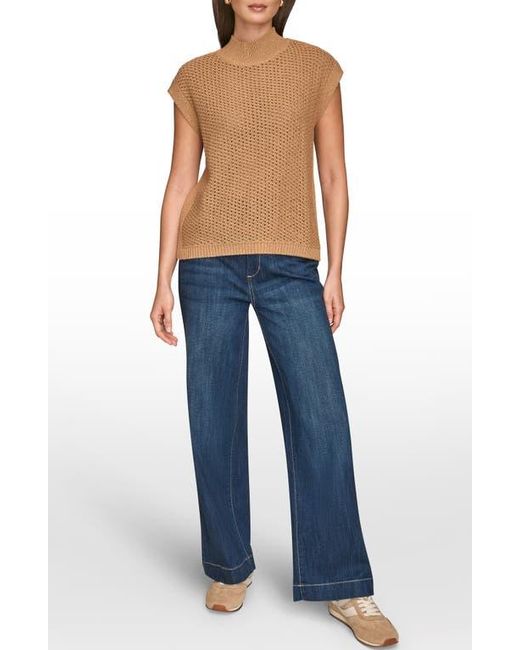 Donna Karan Blue Open Stitch Cap Sleeve Sweater