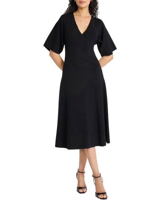 Maggy London Black Dolman Sleeve A-Line Midi Dress