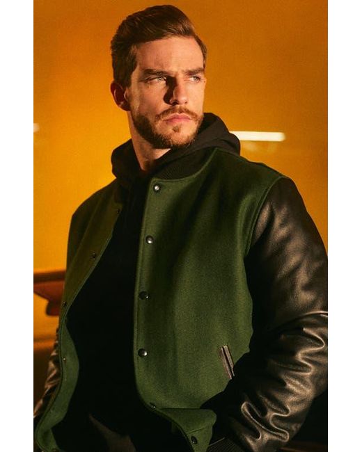 Last Wolf Green Pine Varsity Jacket for men