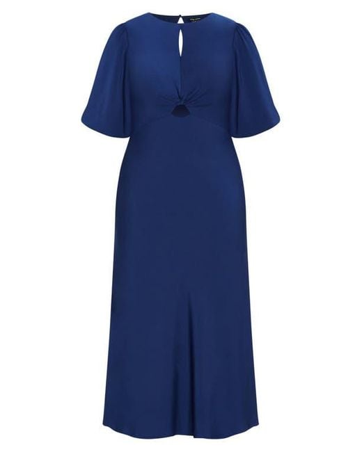 City Chic Blue Ines Twist Front Puff Sleeve Maxi Dress
