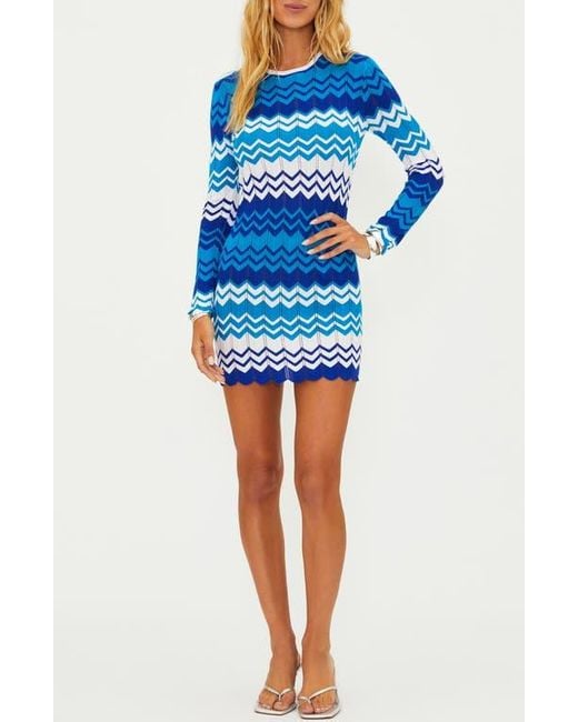 knitted beach dress crochet Chic Floral Printed Long Sleeve Tunic Beach Cover Up main image 1