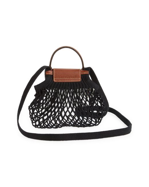 Longchamp Black Le Pliage Filet Strapped Mini Shoulder Bag