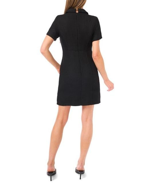 Cece Black Rhinestone Button Bouclé Minidress