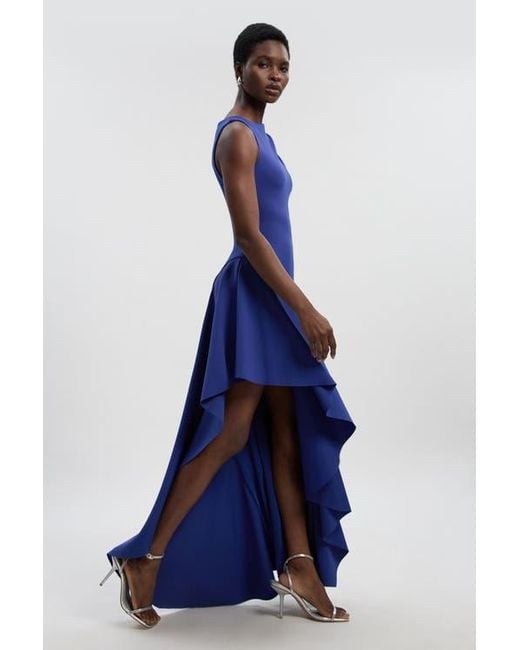 Karen Millen Petite Ruffle Hem Maxi Dress in Blue | Lyst