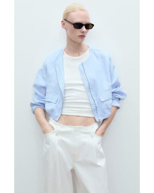 Mango Blue Crop Linen Jacket