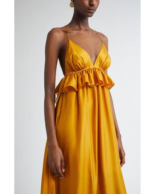 Zimmermann Metallic Rhiannon Tiered Ruffle Peplum Silk Maxi Dress
