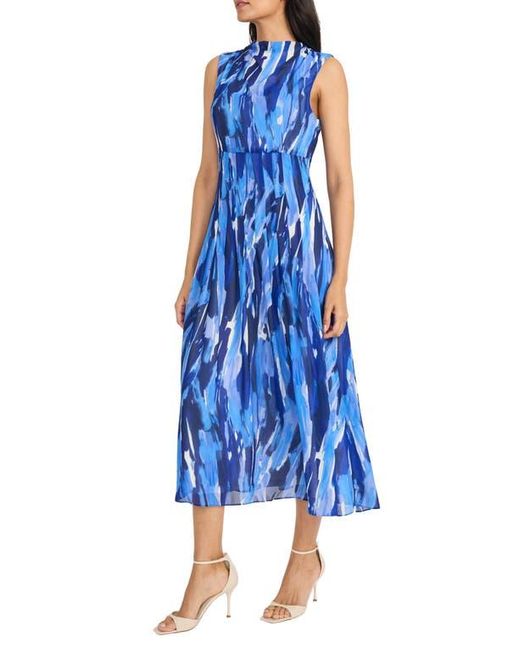 Maggy London Blue Abstract Print Crepe Chiffon Dress