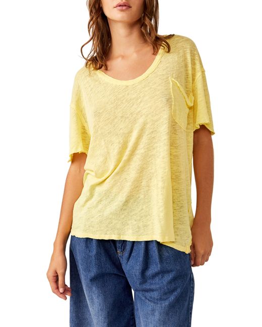Free People Yellow All I Need Linen & Cotton T-shirt