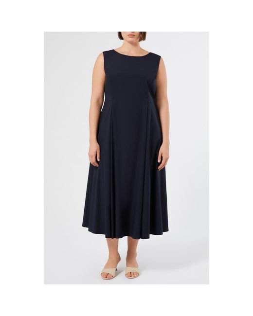 Marina Rinaldi Blue Zimino Sleeveless Stretch Cotton Midi Dress