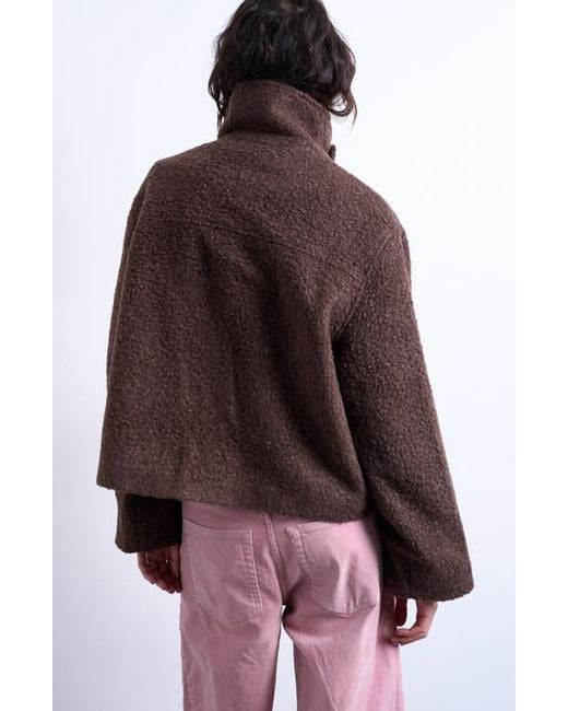 TOPSHOP Brown Tab Bouclé Bomber Jacket